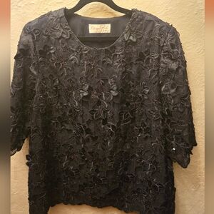 Vintage Diane Paret Montreal Beaded Floral Lace Evening Top